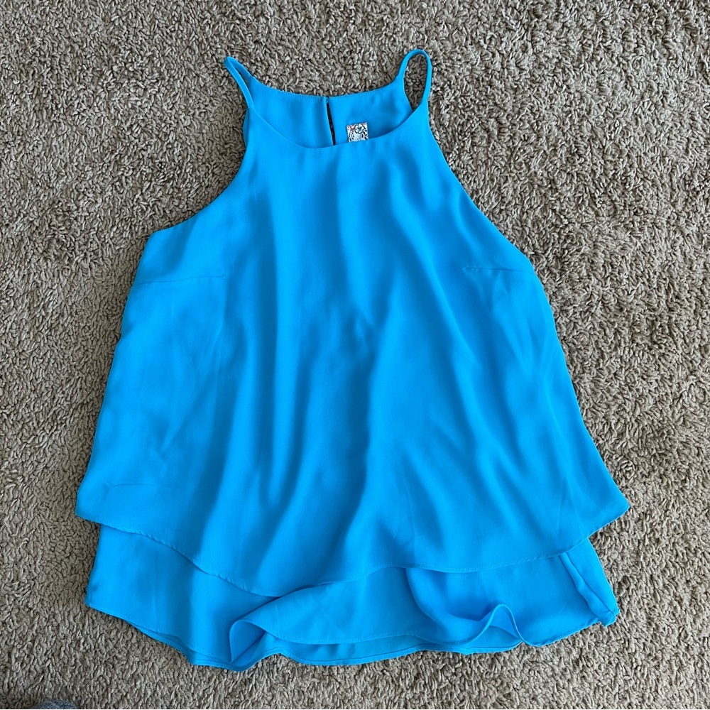 NWOT Pink Rose High Neck Blue Top Size S